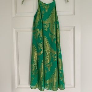 Lilly Pulitzer Green and Gold silk shift dress XS